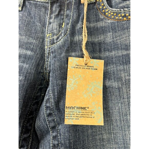 Machine Blue Jeans Bootcut Mid Rise Juniors Size 1 Embellished Pockets New - Picture 4 of 7